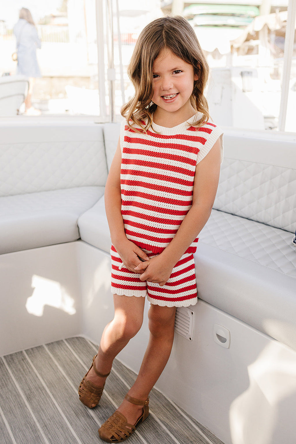Red Stripe Knit Short Tank Set