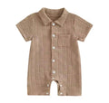 Brown Collared Woven Textured Romper