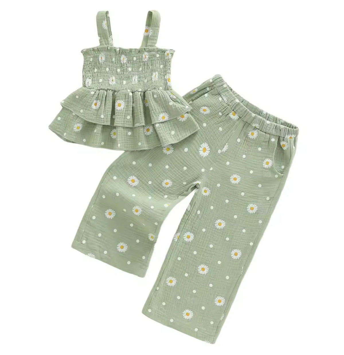 Sage Smocked Daisy Set
