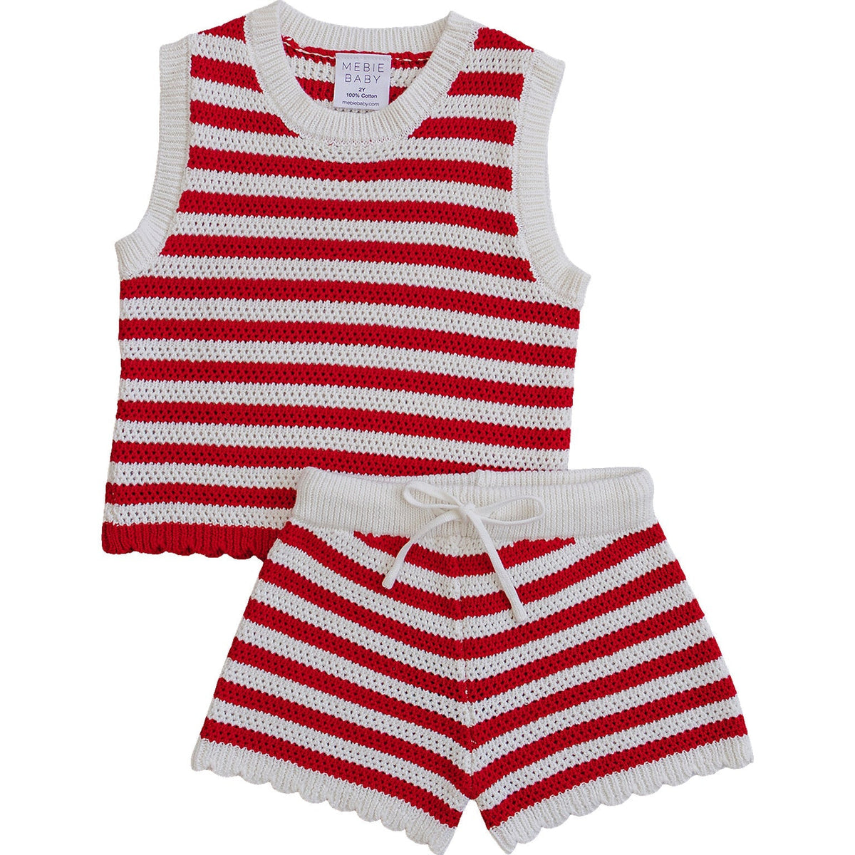 Red Stripe Knit Short Tank Set