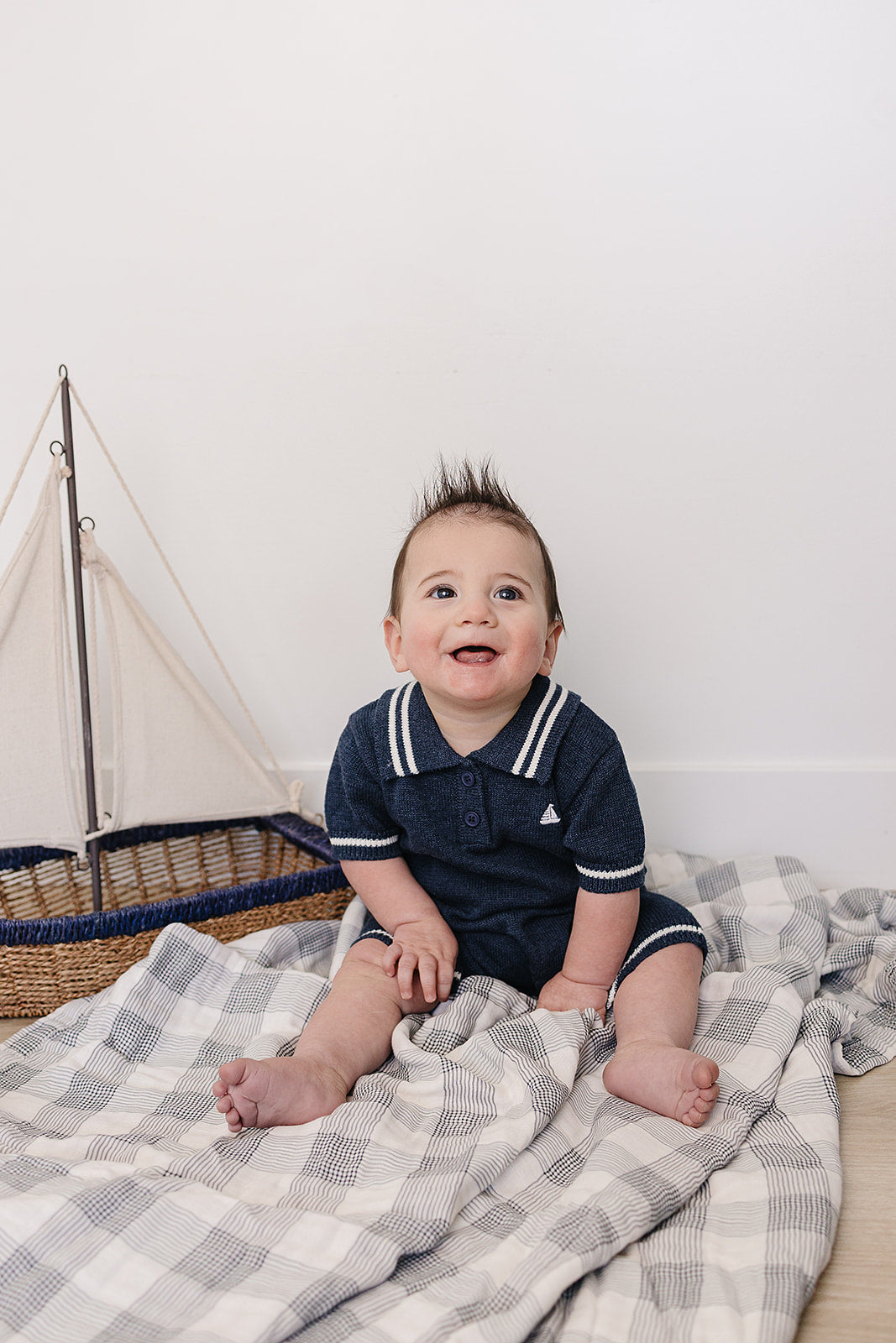 Collared Sailboat Knit Short Romper